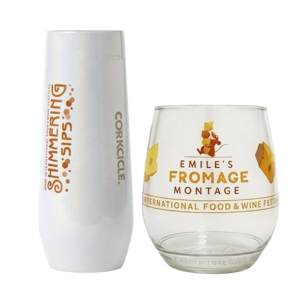 2 EPCOT Food & Wine Festival Wine Glass Corkcicle Shimmering Sip Fromage Montage